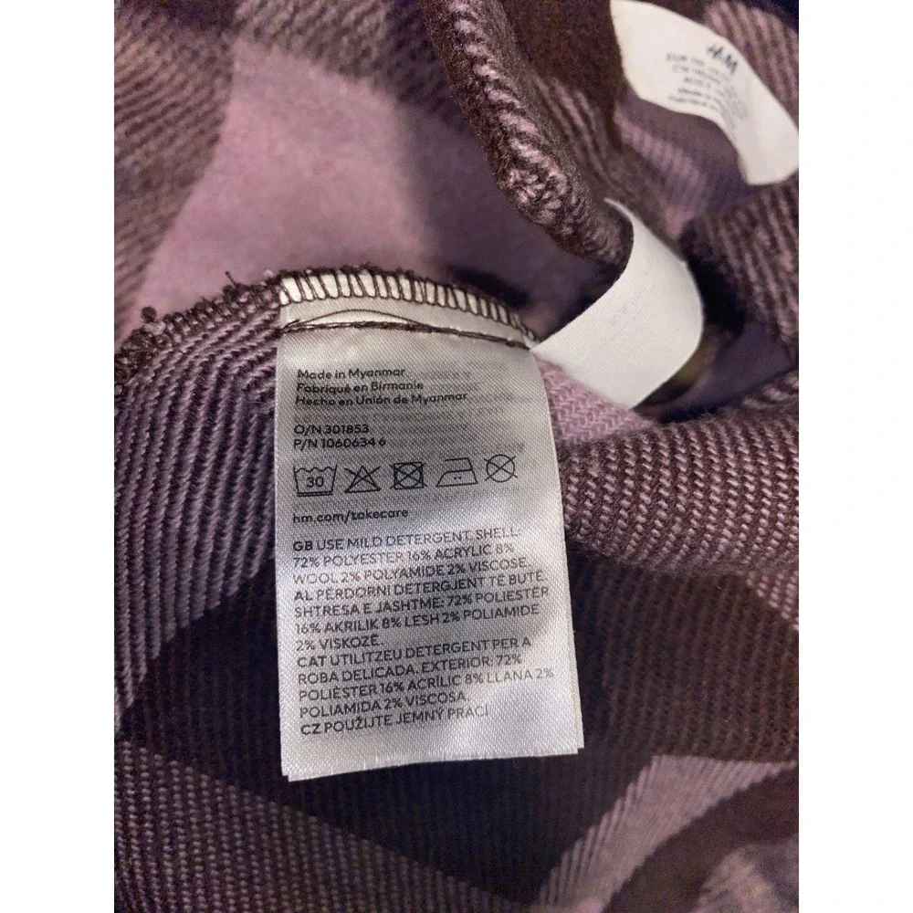 H& M Shacket Girls Plaid Purple Size 4-5 Long Sleeve